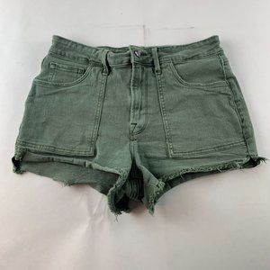Good American Olive Green Denim High Waist Cutoff Shorts 6 / 28